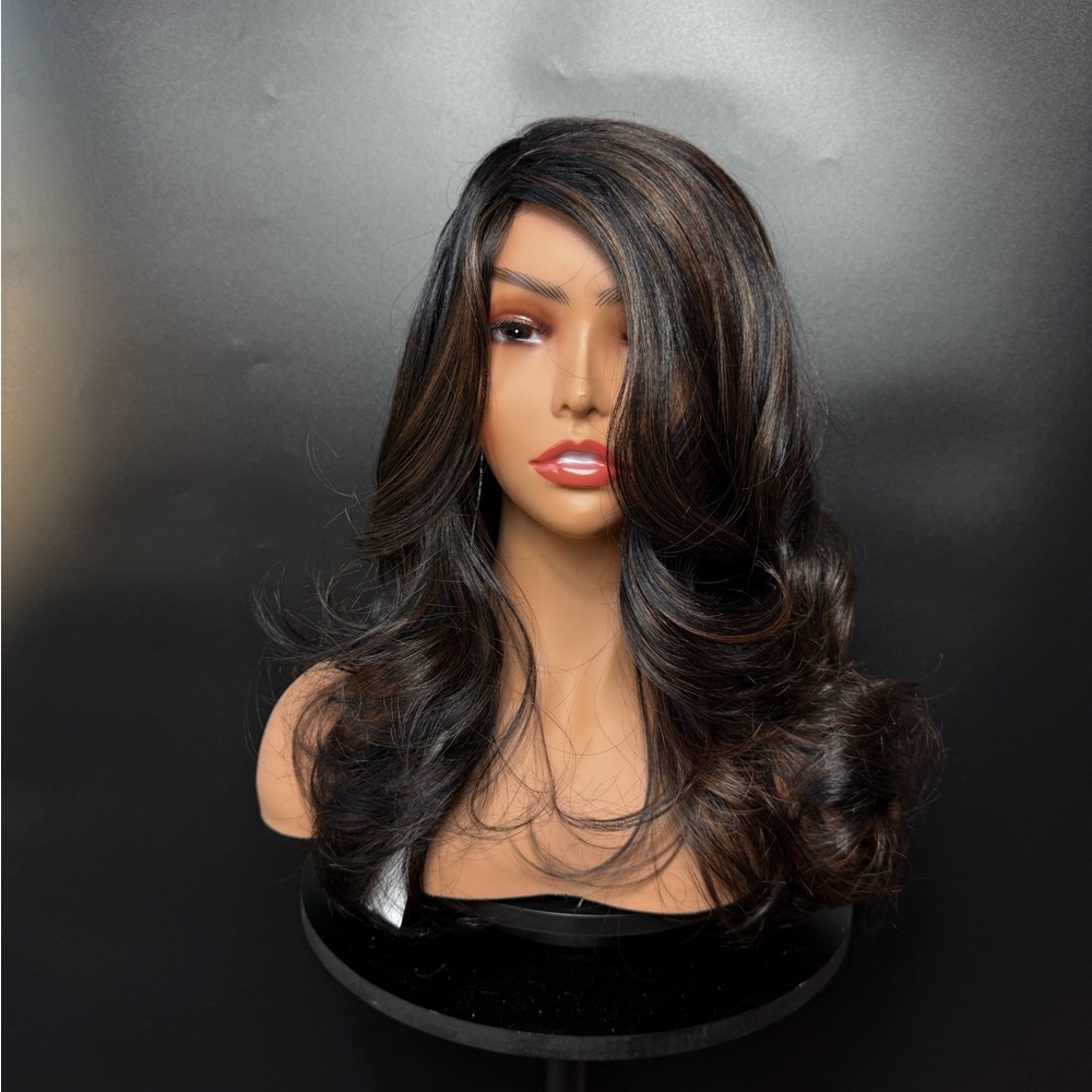 Elegant Black and Brown Women's Wig 22 inch long premium quality synthetic hair - Picture 6 of 11